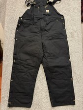 Carhartt Bib Overalls Mens 52x32 Blk Lined Double Knee Carpenter Duck Canvas R41
