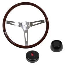 CJ Classics Steering Wheel Kit Walnut 15" 3-Bolt With Black Horn Button/ Slot...