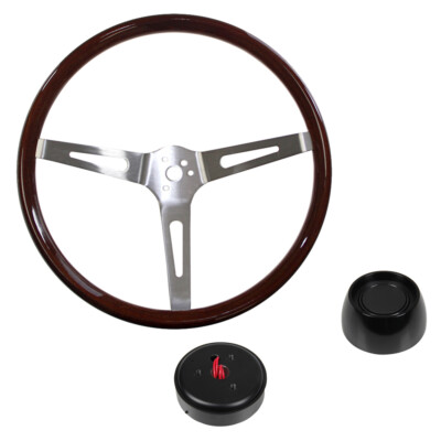 Steering Wheel Kit Walnut 15'' 3-Bolt Slotted Spokes Mustang 65-67 w/ Black Ho...
