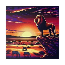 Matte Canvas Wall Art King of The Jungle Sunset Lion Savanna Safari Decor Animal