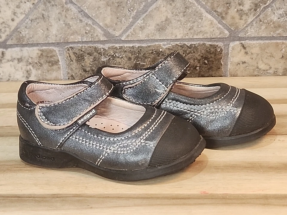 Zapatos de cuero pediped para niñas talla 5 EE. UU. 20 euros gris negro Foto 2 de 4
