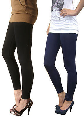 EXTRA LANGE schwarz marineblauweiß Choc Leggings hochtailliert Damen Baumwolle 8 - 28 