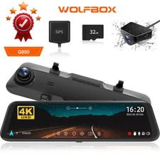WOLFBOX 4K 12" Dash Cam Mirror GPS Car Rear View Backup Dual Camera Night Vision