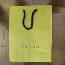 GUCCI Authentic Paper Shopping Gift Bag Tote Green Damask Print Embossed 10x14x5