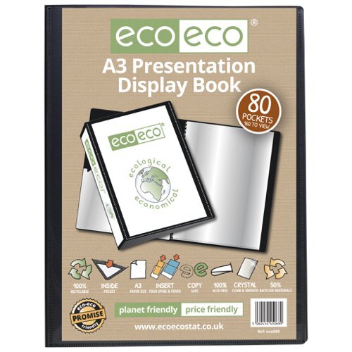 6x A3 80 Pocket Presentation Display Book 50% Recycled Black eco-eco068 - Picture 1 of 3