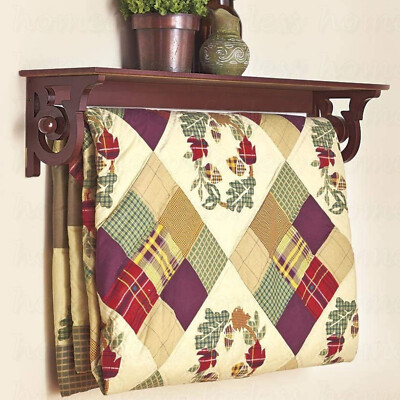 Wood Quilt Blanket Wall Holder Scrolled Shelf Display Rack Curtain