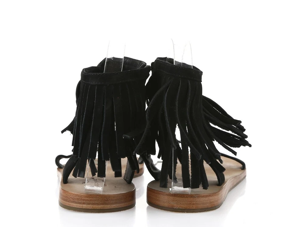 Womens KATE SPADE ALEX Black Suede Zip Casual Fringe Flats Sandals Size 8.5 - Image 3 of 4