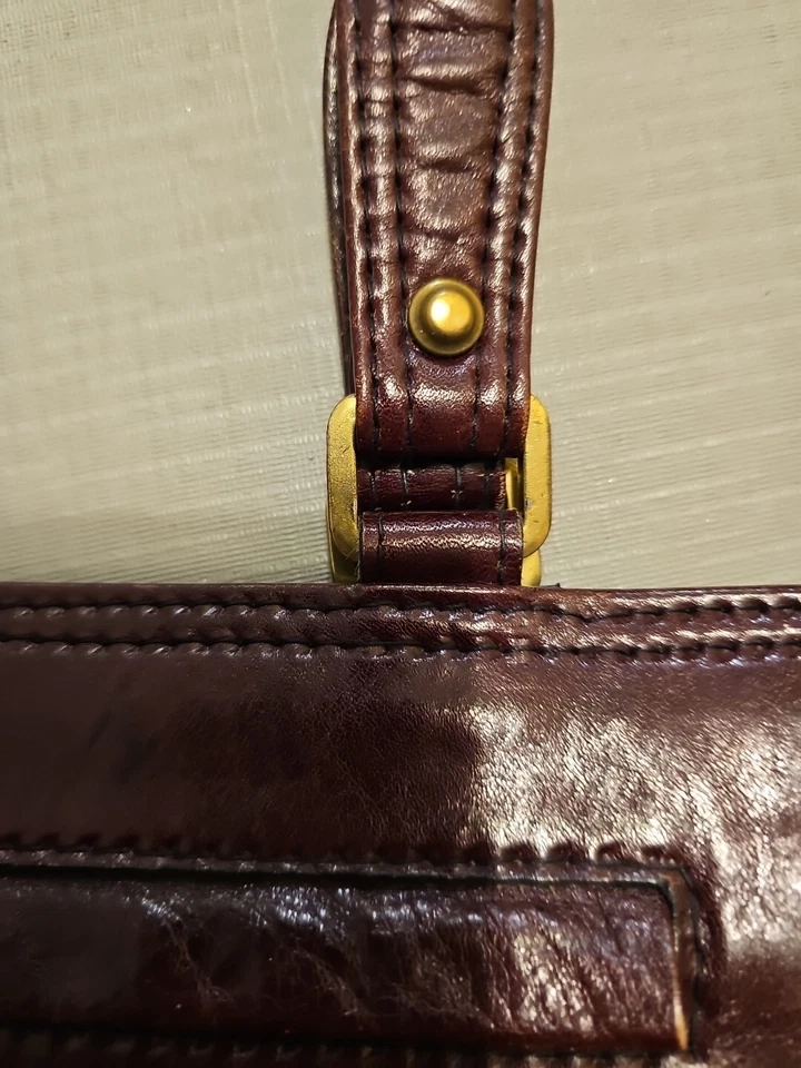 Bolso de mano italiano vintage de cuero Nanninni marrón oscuro Foto 3 de 4