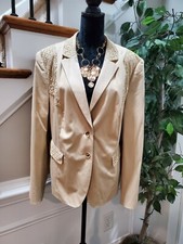Bloomingdale's Basler Womens Tan Polyester Long Sleeve Single Breasted Blazer 50