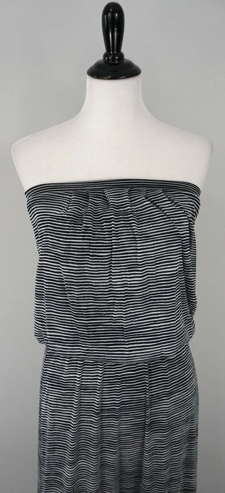 Maxi Vestido CYNTHIA ROWLEY Negro Blanco Largo Sin Tirantes Talla Pequeña Usado en Excelente Condición Foto 2 de 4