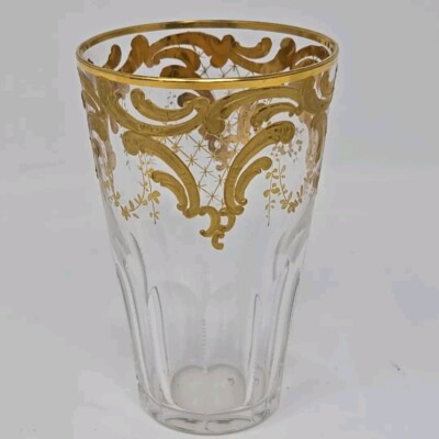 Antique Bohemian Josefhinenhutte / Moser Raised Gold Juuce Glass 3 1/2'' #2