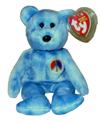 Ty Beanie Baby - PEACE 2003 the Blue Bear 8.5'' NEW MWMTs Stuffed Animal Toy