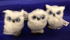Kurt Adler Plush Blue Eyed Owl Ornaments Set Of 3 New