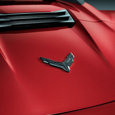 C8 Corvette Z06 Dark Stealth Carbon Flash Metallic Crossed Flags Emblems VERT