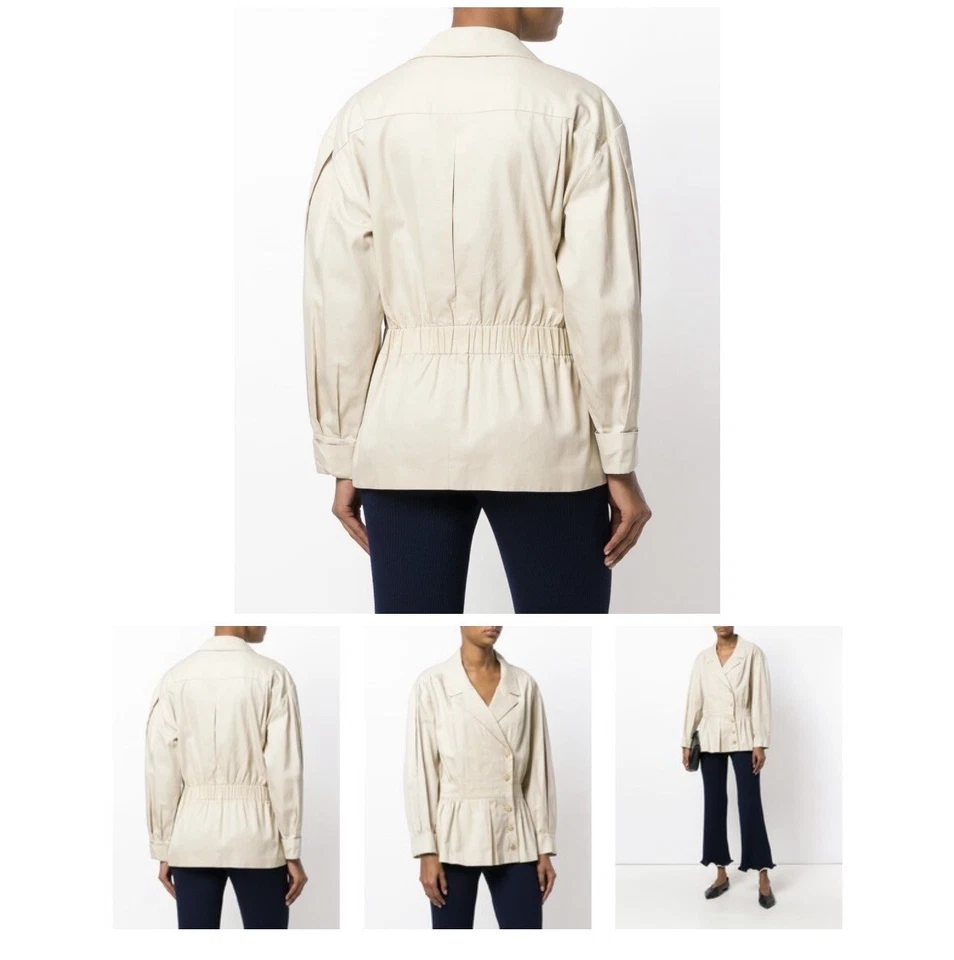 Iconic Chanel Vintage Spring 1990 Coat Peplum Button Ivory CC 36 Rare - Image 4 of 4