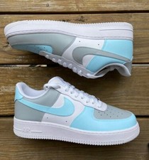 Air Force 1 Custom White Shoes Inverse Light Blue & Gray Mens Womens Kids Sizes