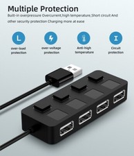 4-Port USB Hub, USB 2.0 Fast Data Hub Individual LED Power Switches Mac & PC