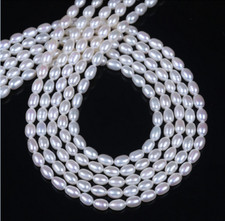 Genuine 6-7mm Natural White Rice Freshwater Pearl Oval Loose Beads 15"