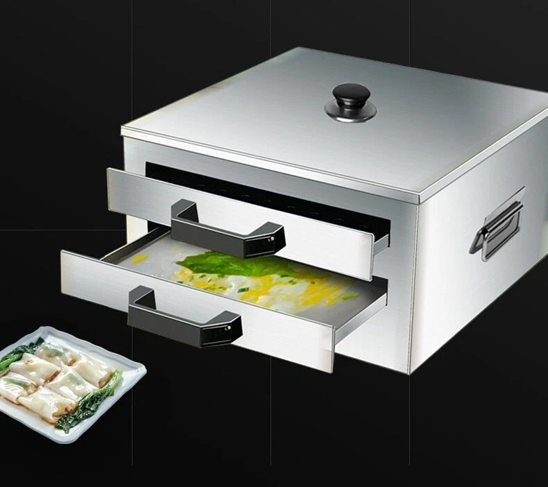 2 Layer Stainless Steel Rice Noodle Roll Steamer with 3 Drawer Tray & 1 Cleaner