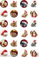 24x PRECUT CHRISTMAS/XMAS CUTE ANIMAL/DOG/CAT RICE/WAFER PAPER CUP CAKE TOPPERS
