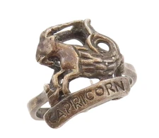 925 Sterling Silver Vintage Ring Dark Tone Capricorn Zodiac Sign Sz 7.5  RG31688