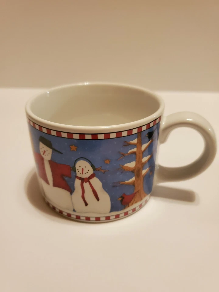 Juego de 4 tazas "muñeco de nieve" Debbie Mumm 1998 gres vacaciones invierno Sakura Foto 2 de 4