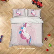 3D Unicorn Cartoon Kids Pink Quilt Cover Set Duvet Cover Bedding Pillowcases