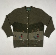 Vintage Giesswein Wool Jacket Cardigan Austria Embroidered Wildlife Lambswool Xl