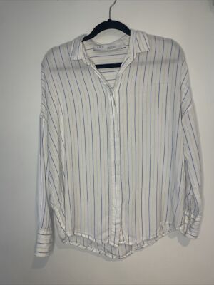 IRO Markina Women s White And Blue Button Down Shirt Size 36