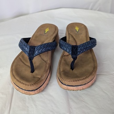 Volatile Platform Wedge Thong Sandals Women's Size 8 Blue Weave Slip On