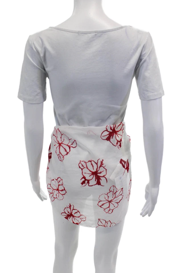 Miss Studio La Perla Womens Sheer Flora Print Sarong Cover Up White Size 8 - Image 3 of 4