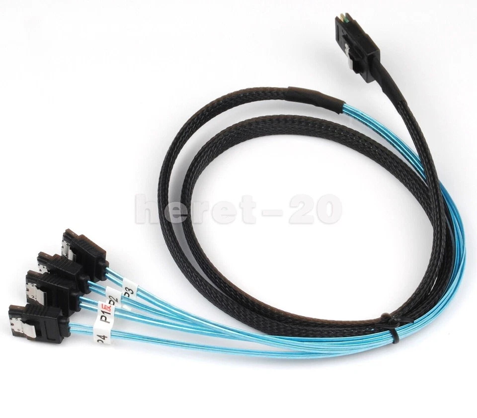 Internal Mini-SAS SFF8087 To 4x Straight Reverse SATA Fanout Cable Length 1m - Image 3 of 4