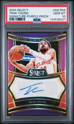 2024 PANINI SELECT SIGNATURES PURPLE PRIZM #SIGTRA TRAE YOUNG 58/75 PSA 10