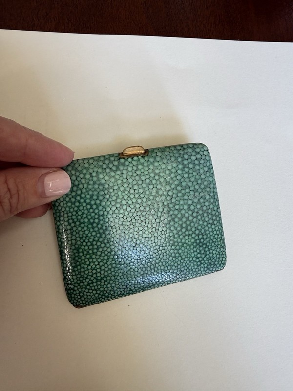 Art Deco Antique Shagreen and Brass Cigarette Case Made in England, UNIQUE!