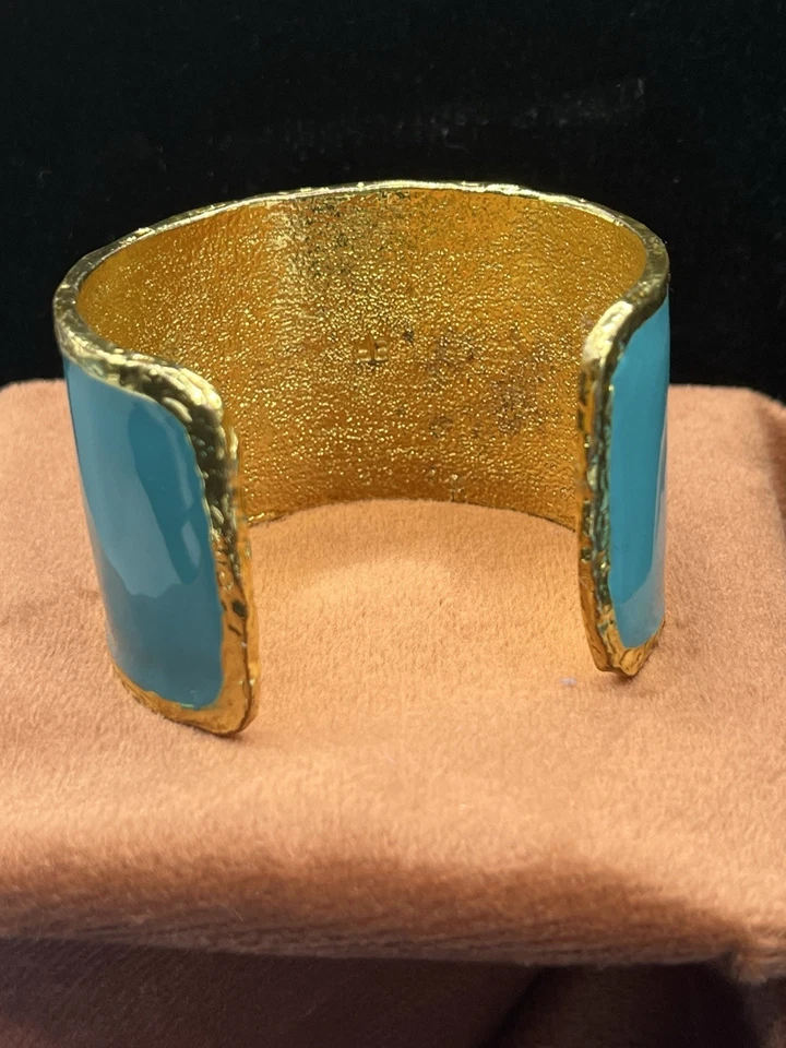 Banana Republic Turquoise Enamel & Gold Tone Cuff Bracelet W/ Cabochons 7” - Image 4 of 4