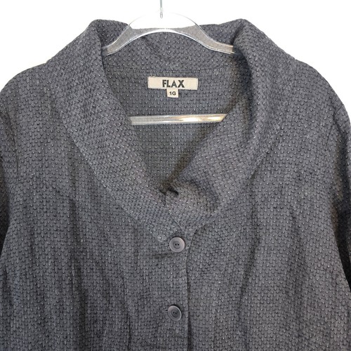 Flax Light Linen Jacket Blazer Gray Textured Shawl Collar Button Size 1G 18-20 - Picture 3 of 9