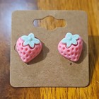 Pink Green Plastic Strawberry Shape Stud Earrings Fruits & Vegetables Theme — photo 1