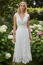 LoveShackFancy Wedding Bridal Shower Floral Lace Plunge V True White Dress sz 0