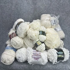 Lot Of 24 Yarn Skeins  Balls and textured Yarn Ivory Wool Cotton Blend  Roving