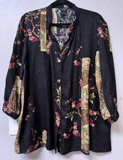 CITRON SANTA MONICA Cherry Blossom Embossed Silk blouse Beaded 1X