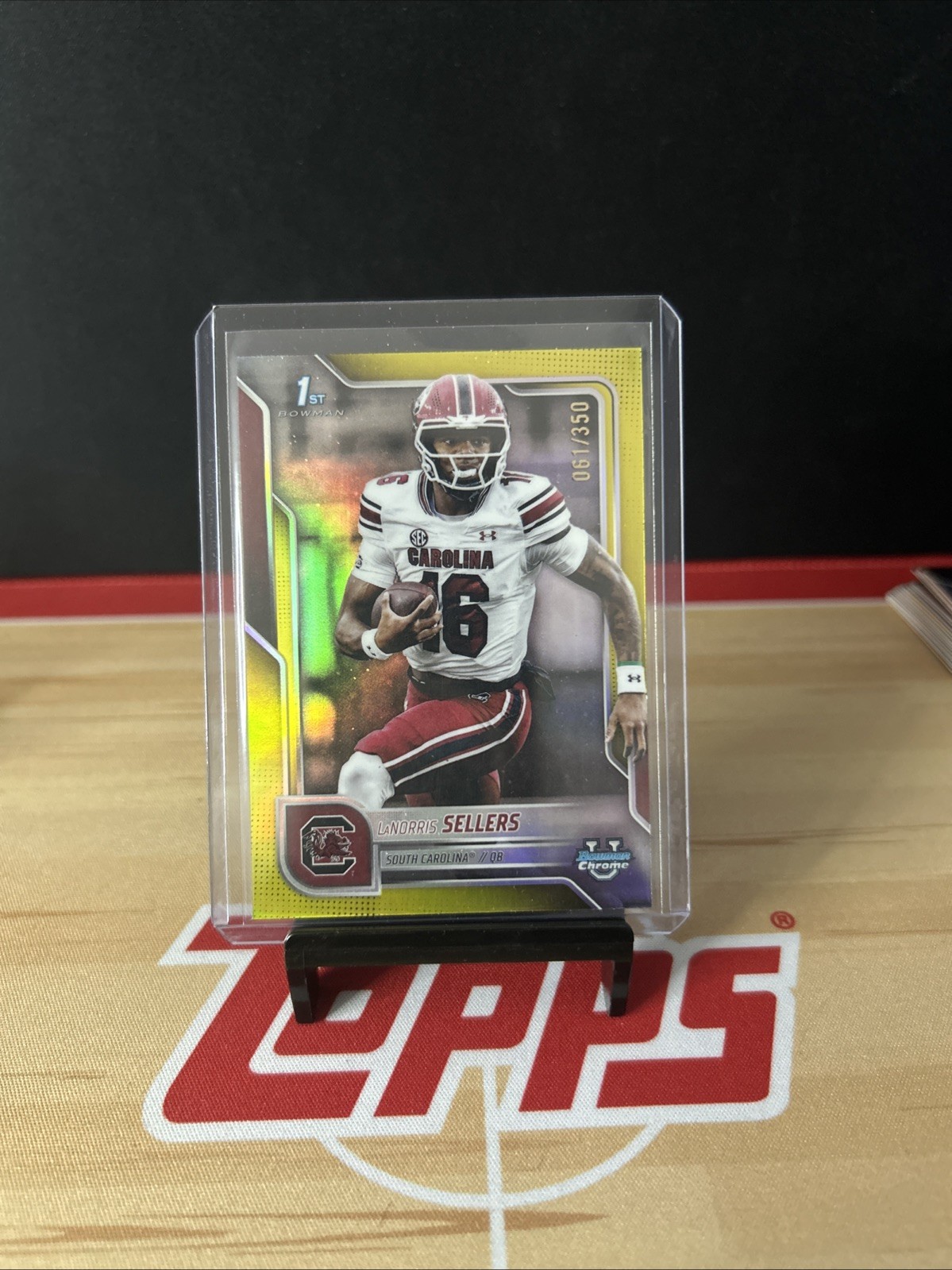 2025 Bowman University Chrome LaNorris Sellers #168 Yellow Refractor /350 (RC)