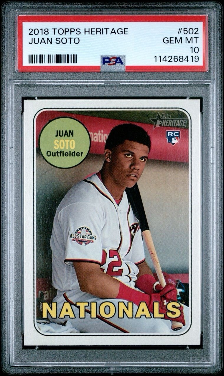 Topps 2018 Heritage Juan Soto #502 RC Rookie Card PSA 10 view 1