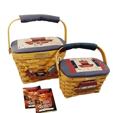 Set Of 2 Longaberger Heart of Dresden Tour Baskets + Noah's Ark Lid Tie Ons More