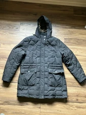 Eddie Bauer Hooded Down Parka Coat Womens XL Black EB650 Puffer Jacket