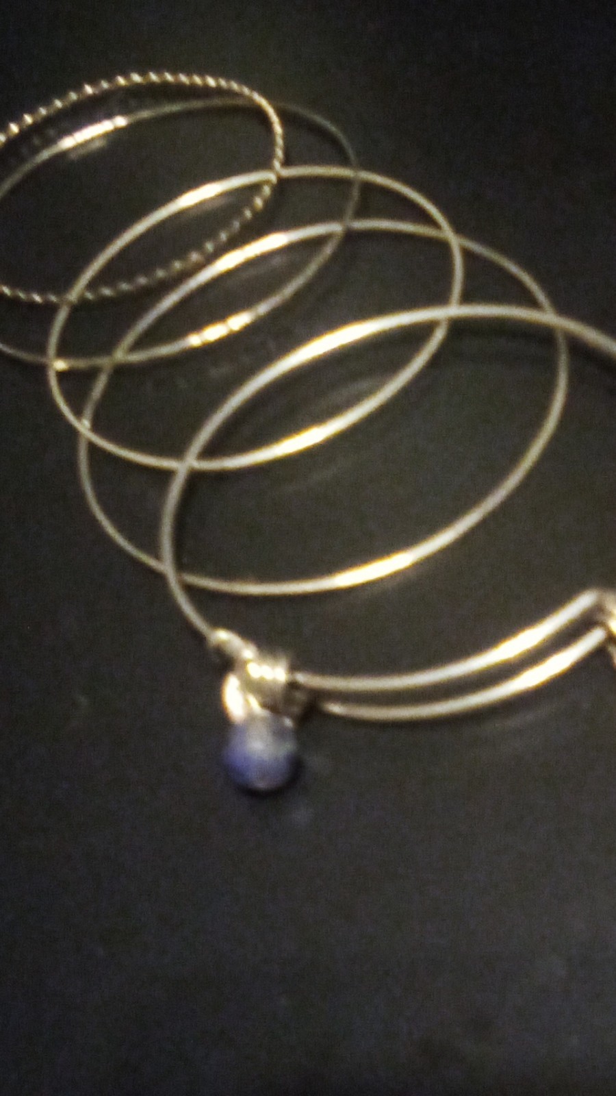 Silver Blue Beaded Charm Stackable Bangle Bracele… - image 1