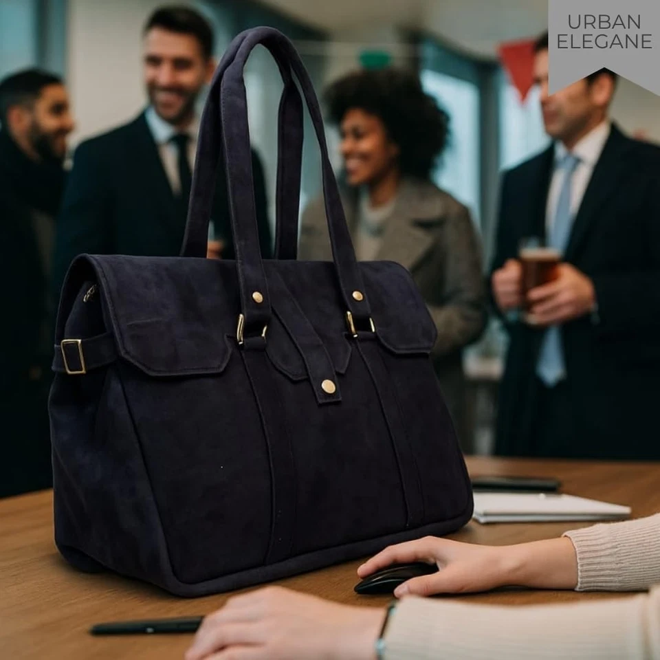 Amari Midnight Blue Suede Leather Tote Bag for Women | Fits 14” Laptop | Ethi... - Image 4 of 4