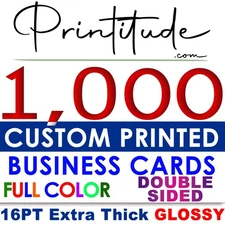 1000 Personalized BUSINESS CARDS w/ YOUR CUSTOM ARTWORK 16pt UV Gloss Coating