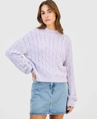 Hippie Rose Mock-Neck Eyelash-Cable Knit Sweater Junior's Medium Thirstle