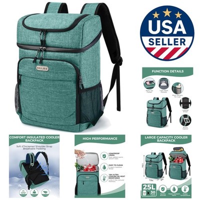 Lightweight Insulated Cooler Backpack - Leak-Proof, 30 Can Capacity, 5 Ice Packs
