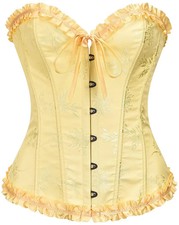 Women's Lace Corset Top Bustier Shapewear with Adjustable Back Ties - Yellow L